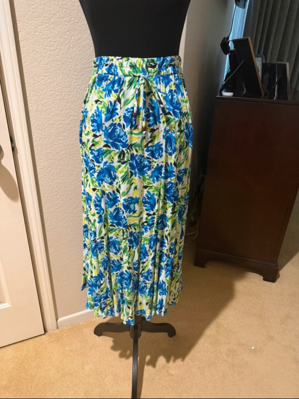 I.N. Studio Blue and Green Floral Midi Skirt